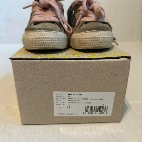 Discontinued hard to find infant toddler, golden goose, rose gold suede/glitter